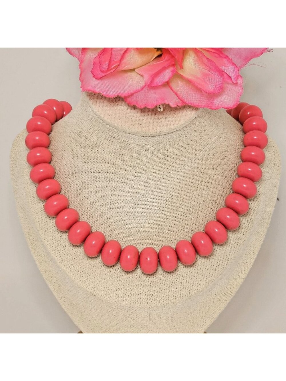 MONET Vintage Pink Acrylic Beaded Choker Necklace 80s/90s Retro Costume Jewelry